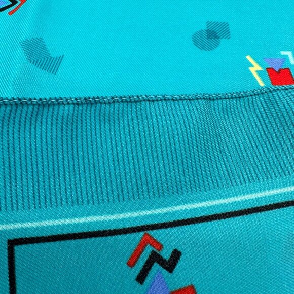 Vintage Scarf Turquoise Geometric 1990s Head Wrap Teal Retro Black Retro Rad - Picture 4 of 7